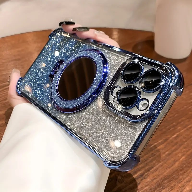 New Gradient Sparkling Magnetic Holder with Cosmetic Mirror Phone Case
