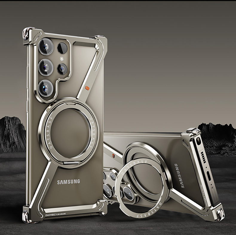 Samsung S24 series Metal Frameless Phone Case:Magnetic with 360° Rotatable Stand