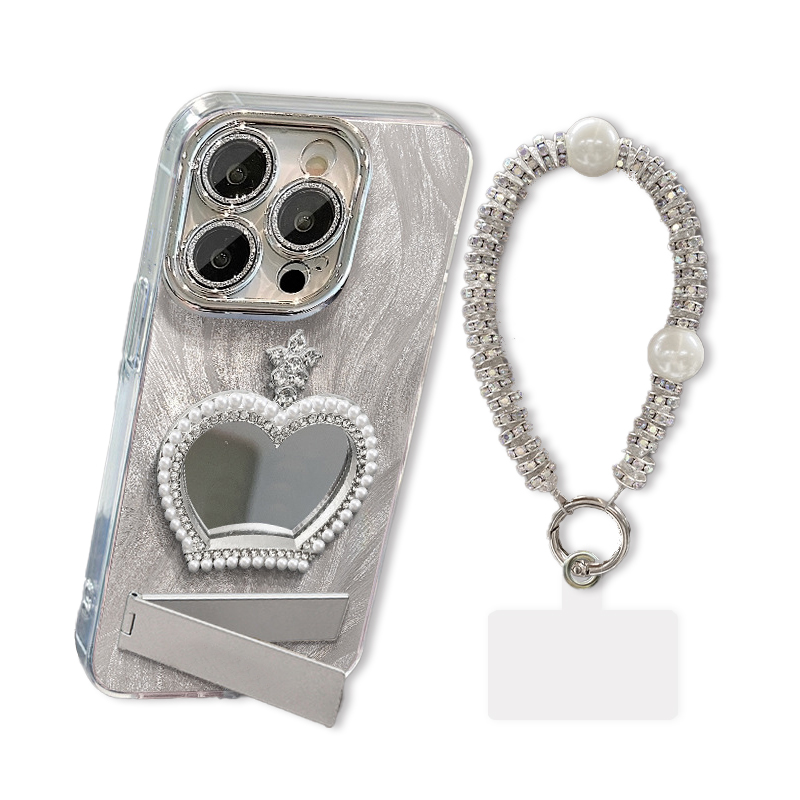 Luxury 3D Pearl Crown Mirror Feather Texture Phone Case