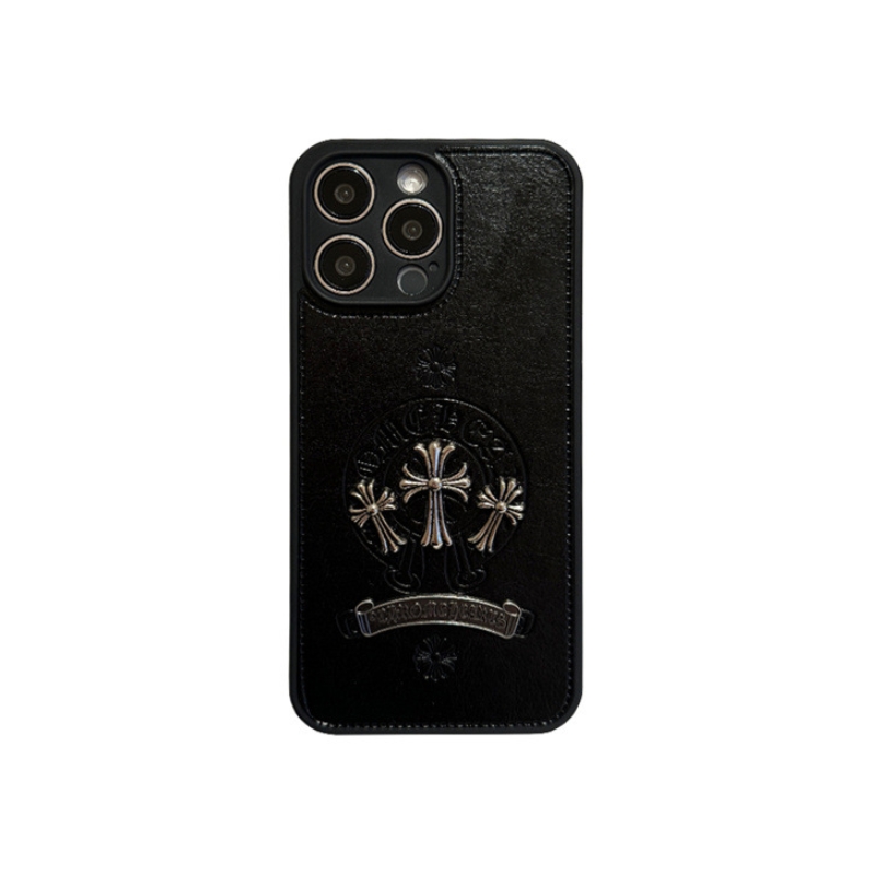 Crowe Black Leather 3D Cross Phone Case