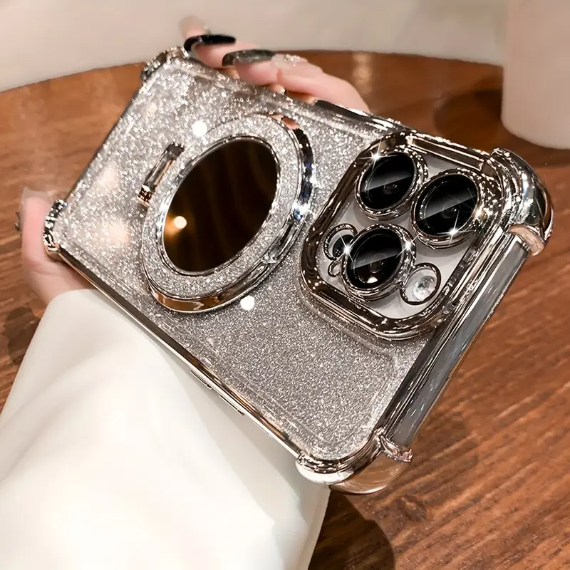New Gradient Sparkling Magnetic Holder with Cosmetic Mirror Phone Case