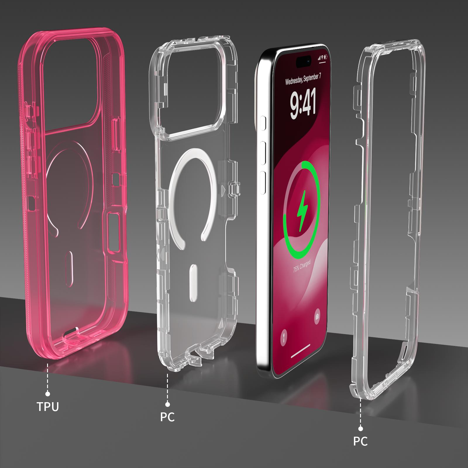 3-in-1 Transparent Phone case for iPhone 17 Pro Max 17 Air 16 15 14 13 Pro Max,Compatible with MagSafe, Durable Dual Layer Transparent Magnetic Phone Cases, Heavy Duty Shockproof and Anti-Drop Protective Cover