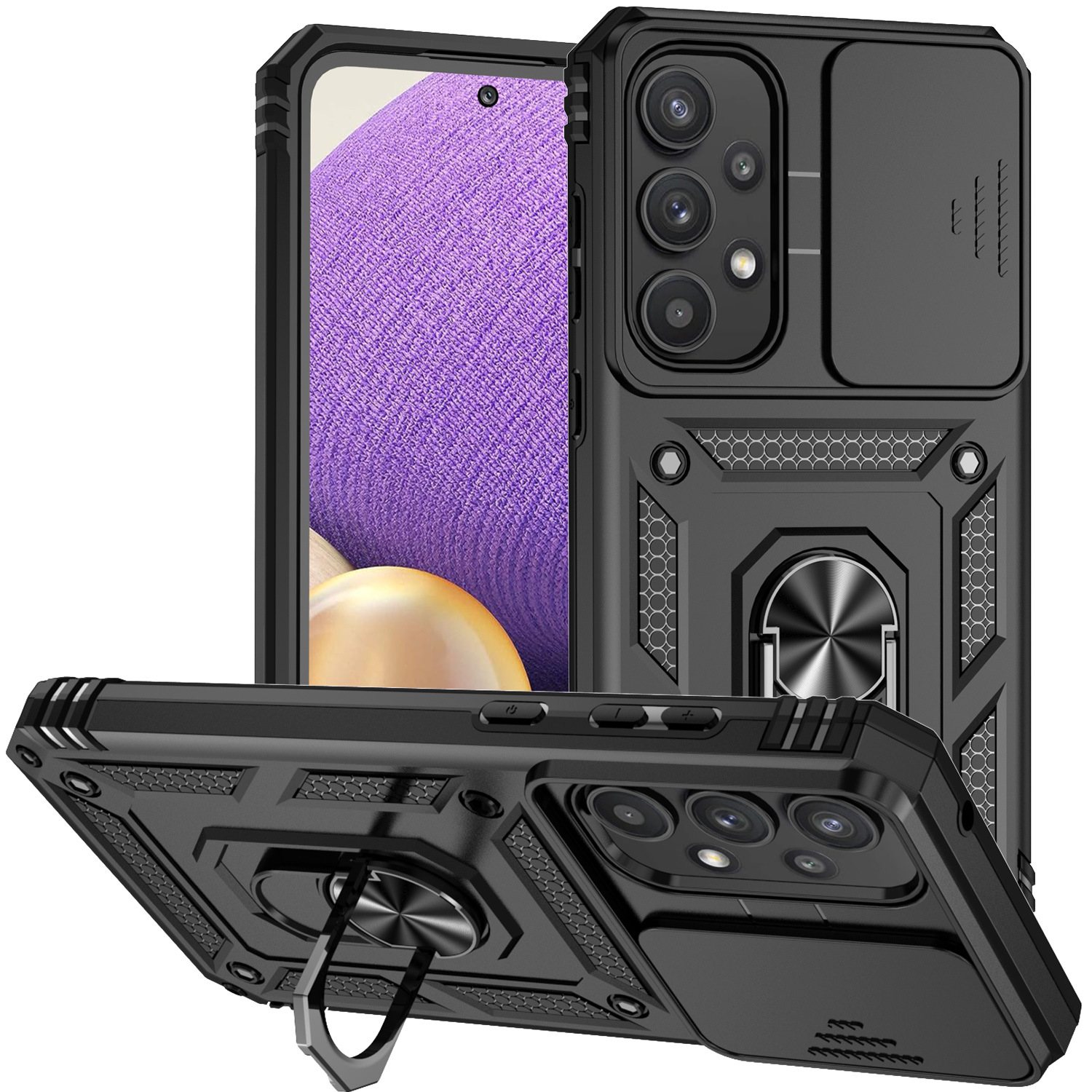 Heavy-Duty Rugged Phone Case with Sliding Camera Cover & Stand – Fits Samsung S20–S25 Series