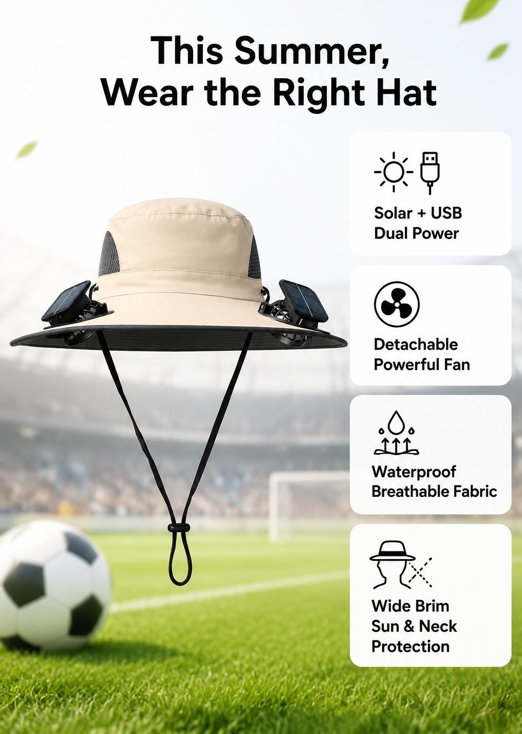 New Solar-Powered Outdoor Cooling Fan Hat &mdash; Sun Protection Hat with Solar Fan | Dual-Power Rechargeable Fan | Outdoor Water-Resistant Fan | Ideal for Sporting Events | Unisex Design | TikTokShopSpringGlowUp Sun Bucket Hat Lightweight Golf Hat