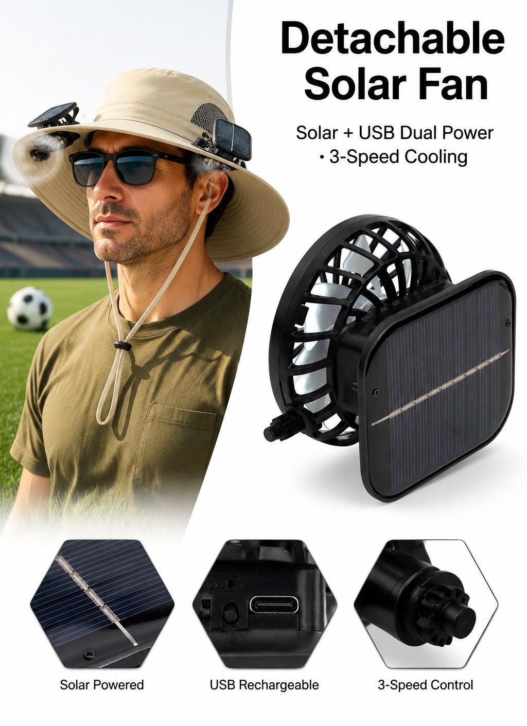 New Solar-Powered Outdoor Cooling Fan Hat &mdash; Sun Protection Hat with Solar Fan | Dual-Power Rechargeable Fan | Outdoor Water-Resistant Fan | Ideal for Sporting Events | Unisex Design | TikTokShopSpringGlowUp Sun Bucket Hat Lightweight Golf Hat