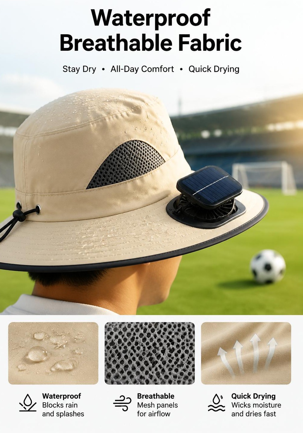 New Solar-Powered Outdoor Cooling Fan Hat &mdash; Sun Protection Hat with Solar Fan | Dual-Power Rechargeable Fan | Outdoor Water-Resistant Fan | Ideal for Sporting Events | Unisex Design | TikTokShopSpringGlowUp Sun Bucket Hat Lightweight Golf Hat