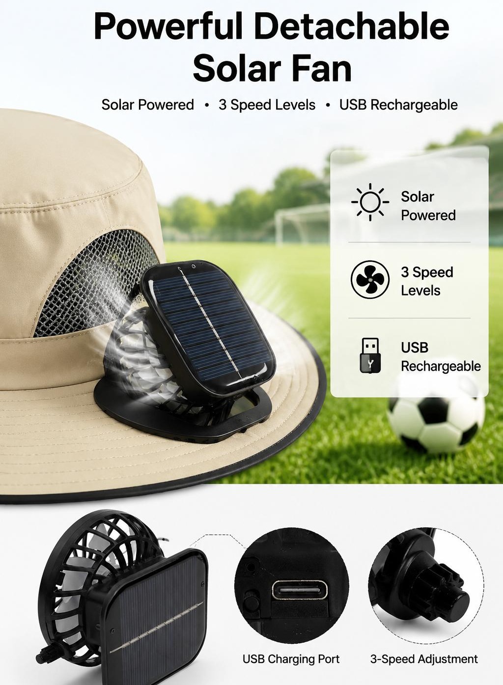 New Solar-Powered Outdoor Cooling Fan Hat &mdash; Sun Protection Hat with Solar Fan | Dual-Power Rechargeable Fan | Outdoor Water-Resistant Fan | Ideal for Sporting Events | Unisex Design | TikTokShopSpringGlowUp Sun Bucket Hat Lightweight Golf Hat