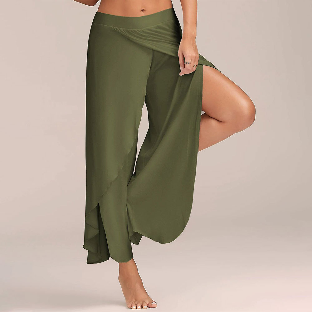 Olivoslindo Pantalones de yoga de pierna ancha para mujer con aberturas