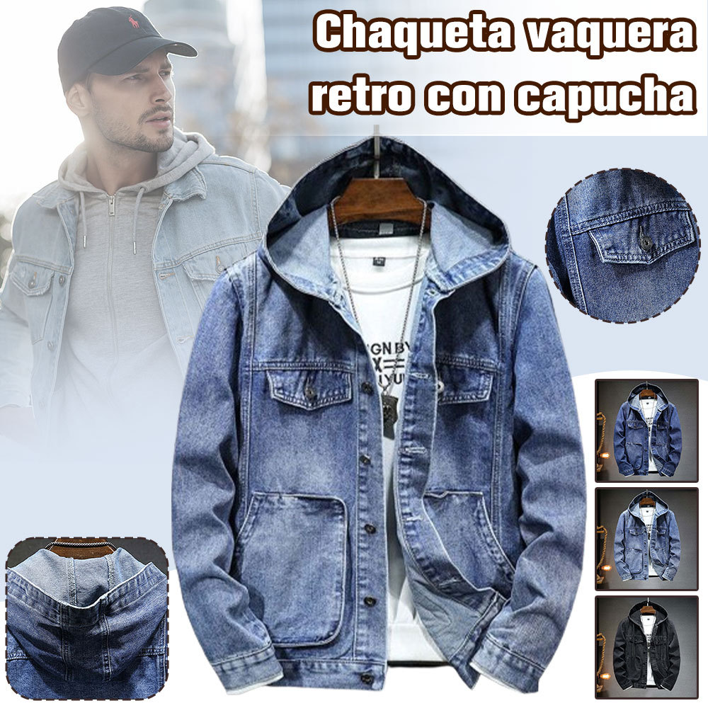 Chaqueta vaquera vintage con capucha para hombre