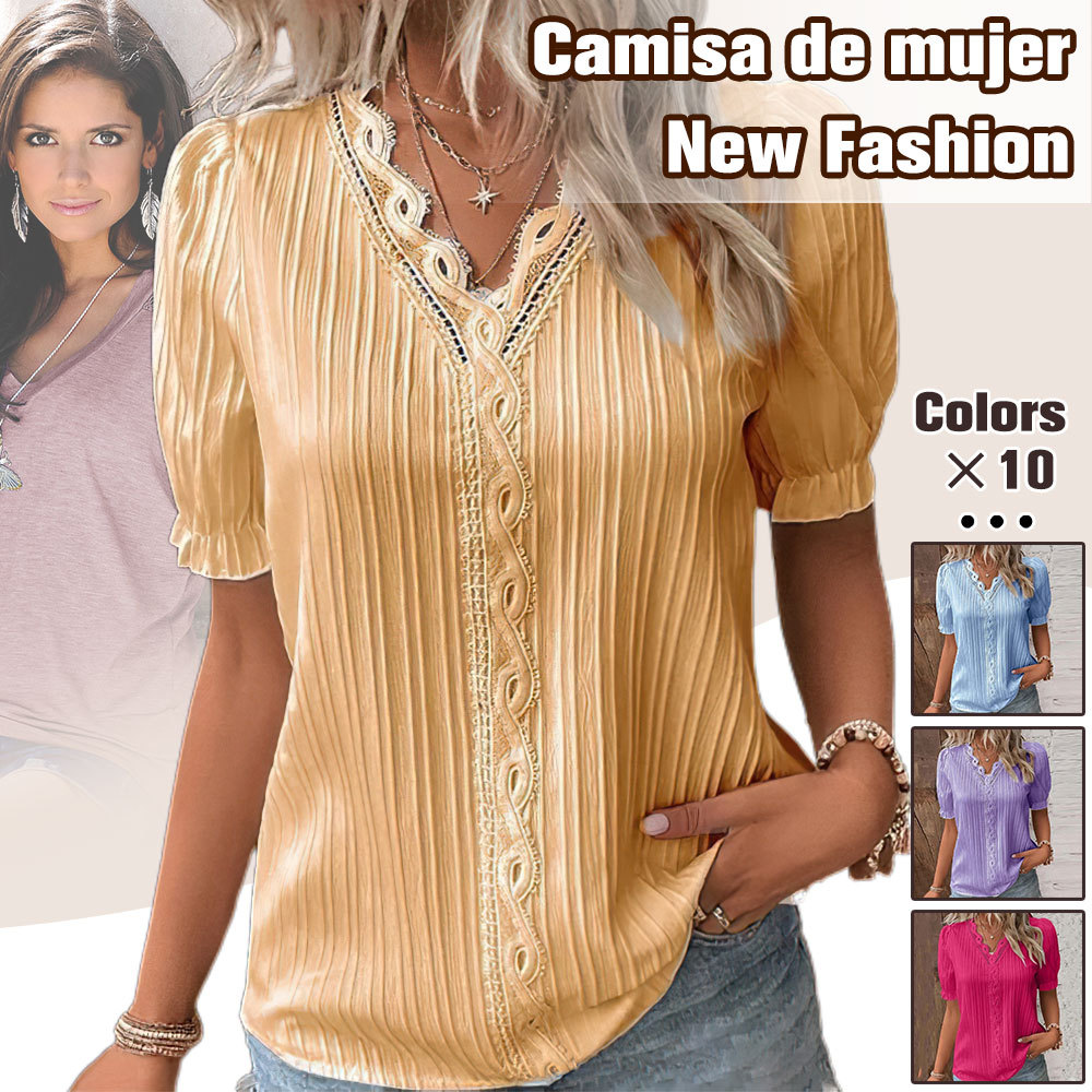 Nuevas blusas de manga corta huecas de moda de verano