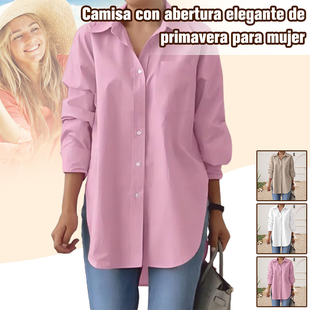 Camisa de negocios de manga larga con solapa para mujer