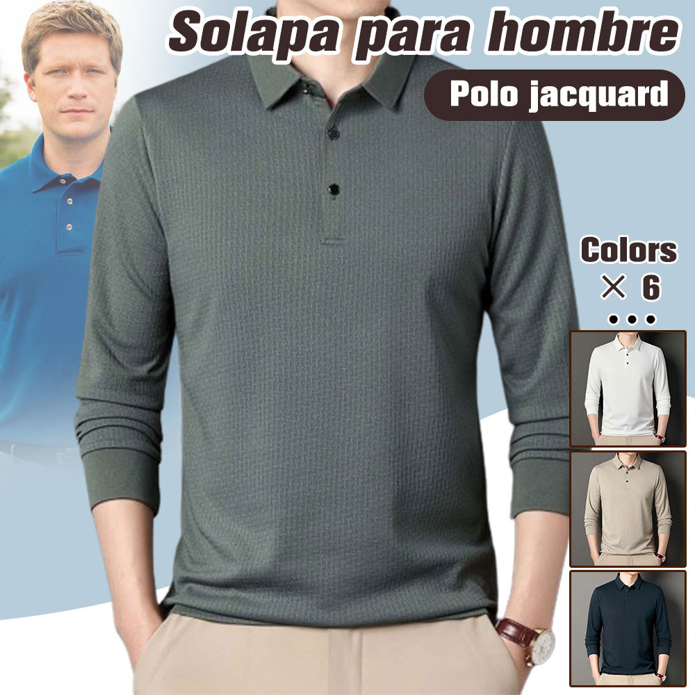 Polo jacquard de manga larga para hombre de negocios de moda