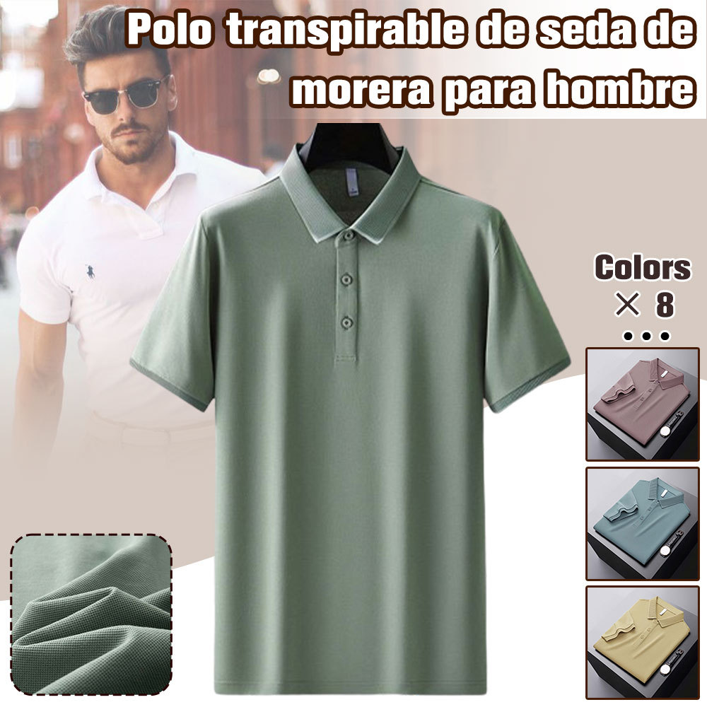 Manga corta de negocios de seda de morera para hombre