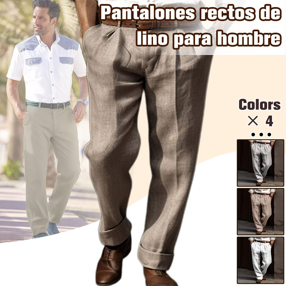 Pantalón de hombre de lino pernera recta, transpirable y cómodo