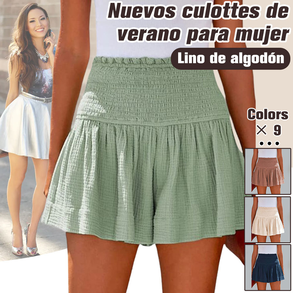 Pantalón culotte mujer verano cómodo y transpirable de algodón y lino