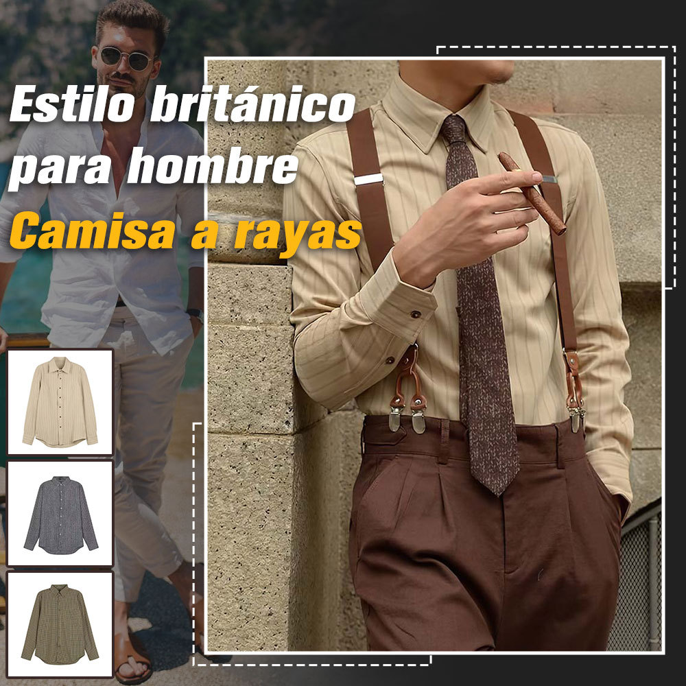 Camisa a rayas retro de primavera y otoño para hombre