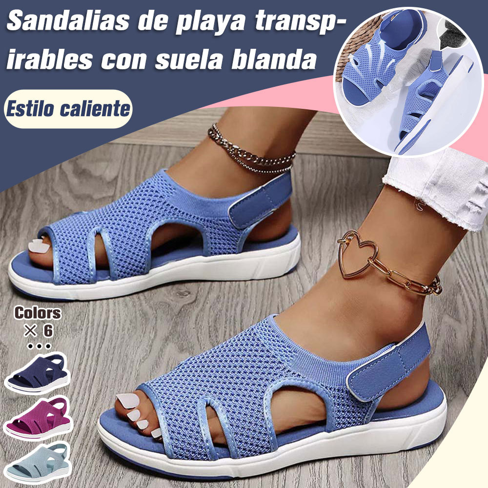 Sandalias huecas de malla para mujer, suaves y cómodas