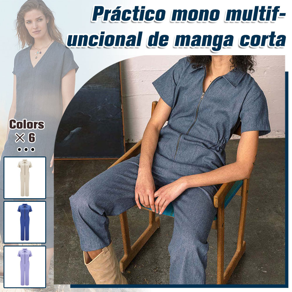 Mono práctico multifuncional de manga corta para mujer