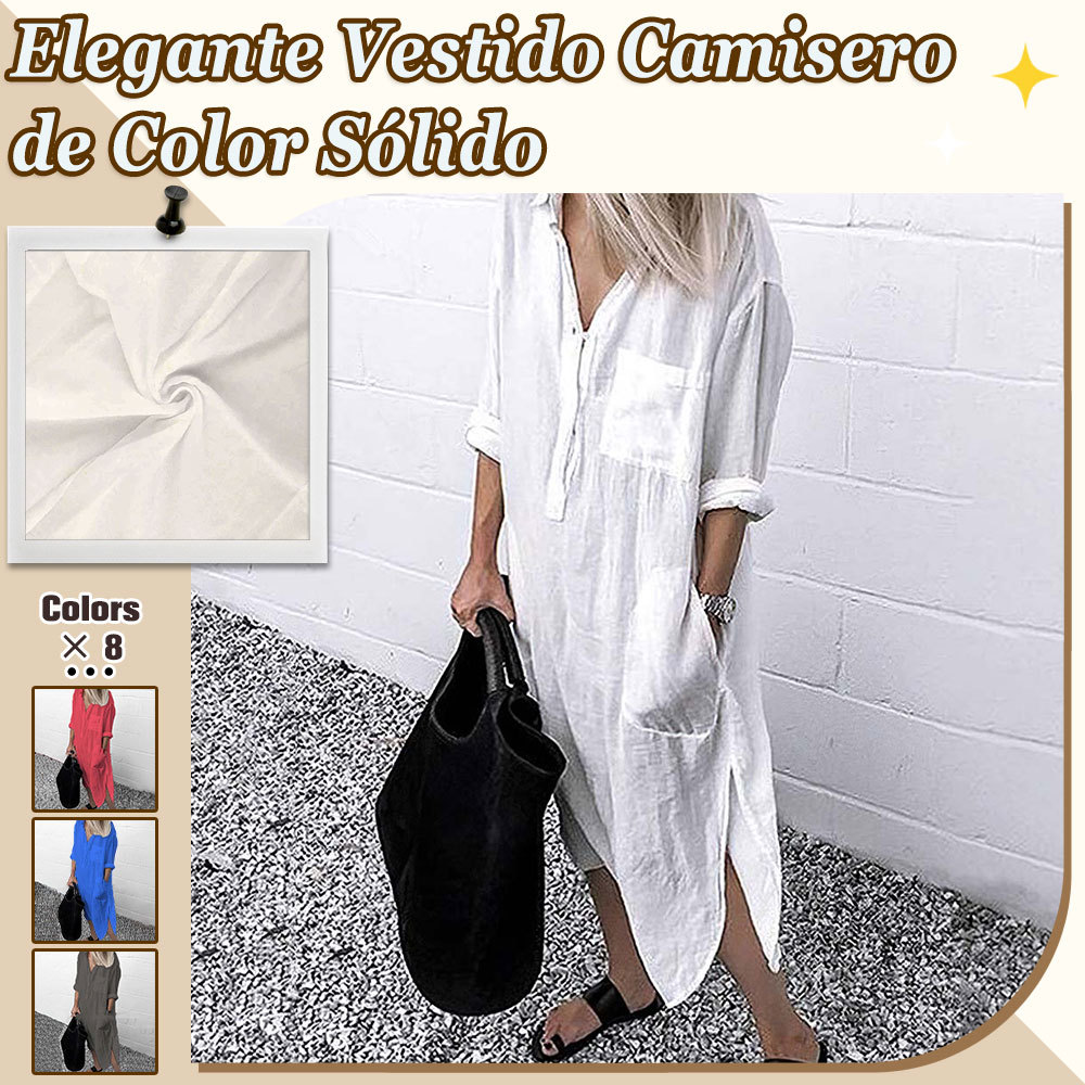 Vestido camisero elegante de color liso con abertura para mujer
