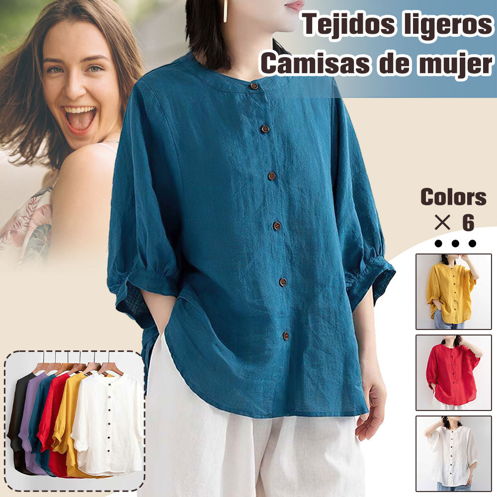2024 nuevas camisas sueltas de algodón y lino para mujer