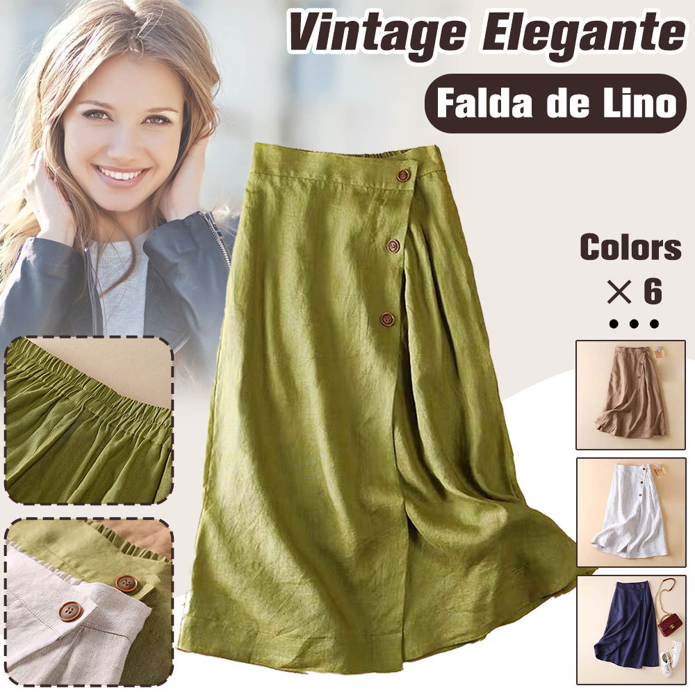 Falda con botones de lino transpirable y elegante para mujer