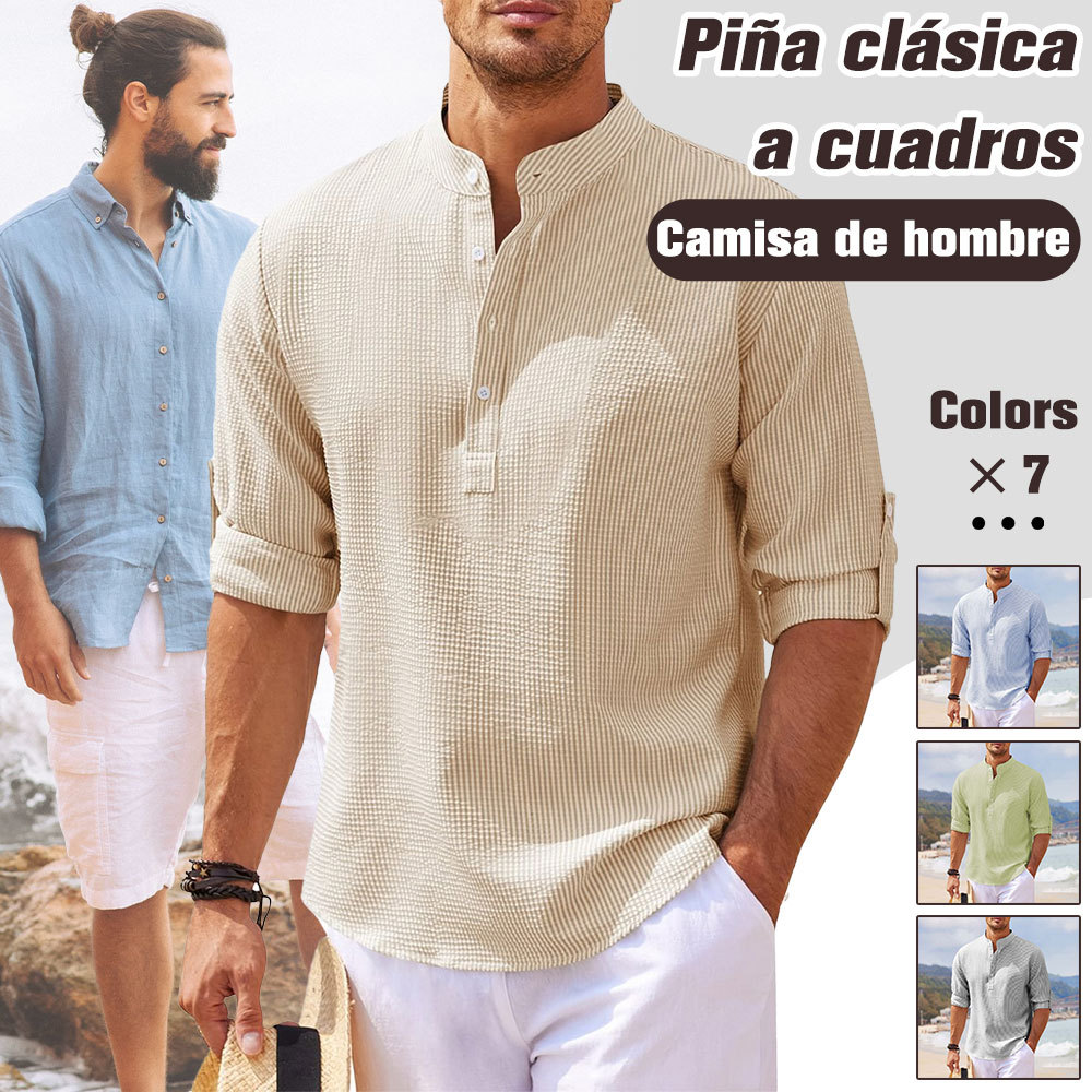 Nueva camisa a cuadros con cuello alto para hombre