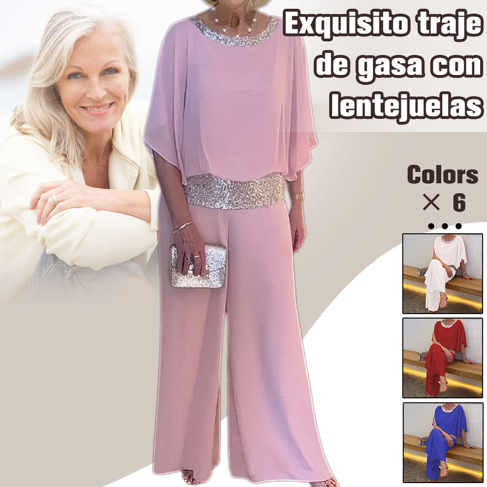 Traje de retazos de lentejuelas de gasa a la moda para mujer