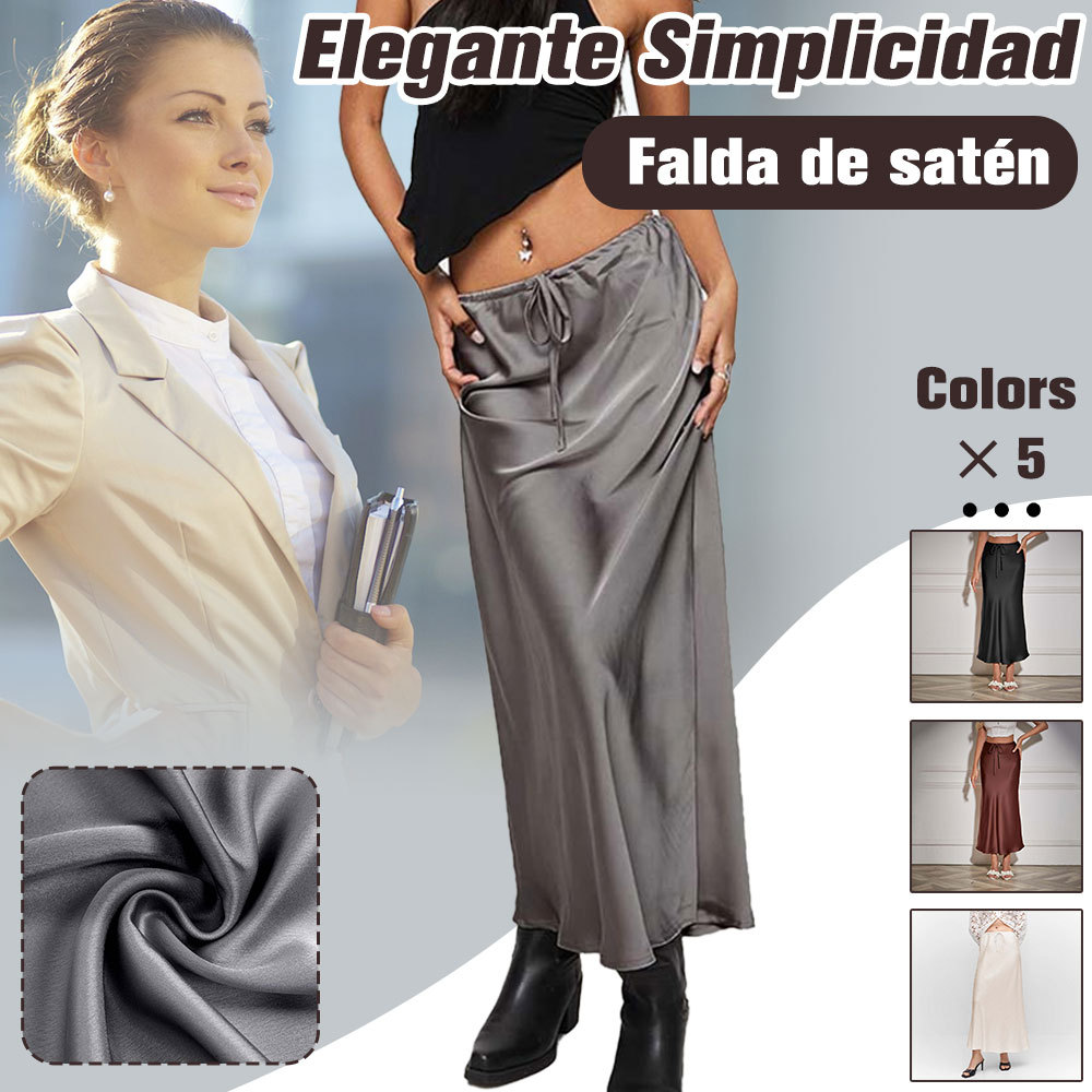 Falda de mujer elegante de satén con tirantes y talle alto