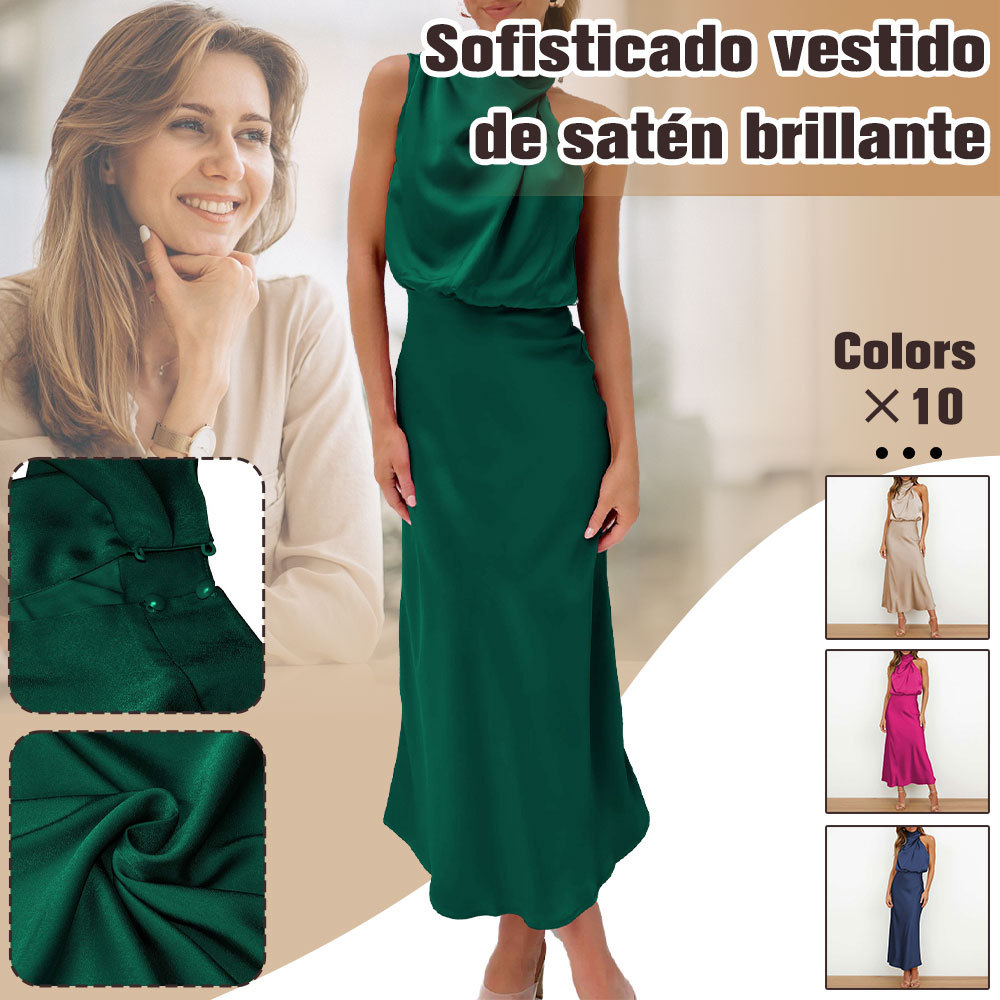 Vestido de noche sin mangas de satén, nueva moda 2024