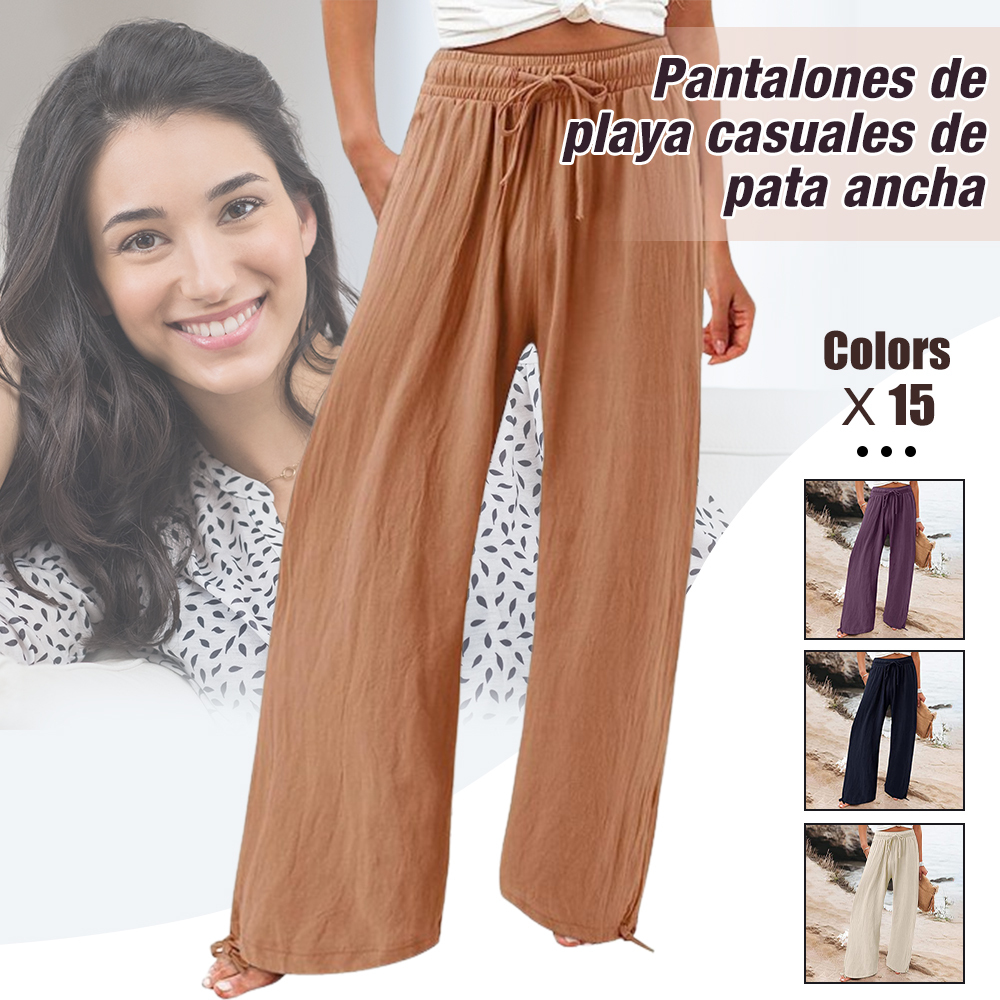 Pantalones anchos con cordón y cintura elástica para mujer