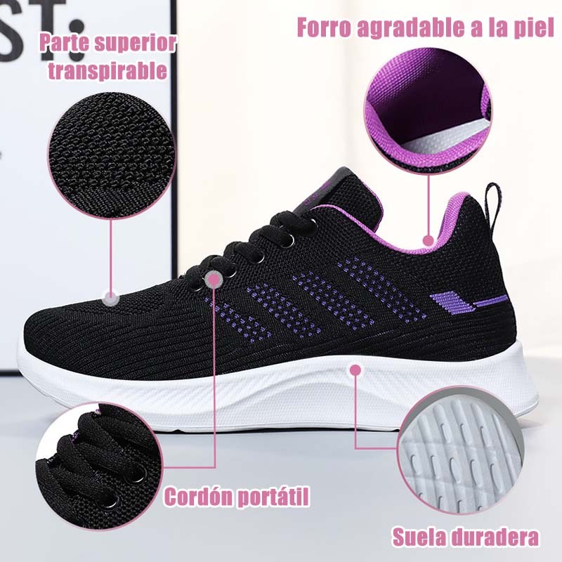 Zapatillas informales con cordones de malla transpirable para mujer