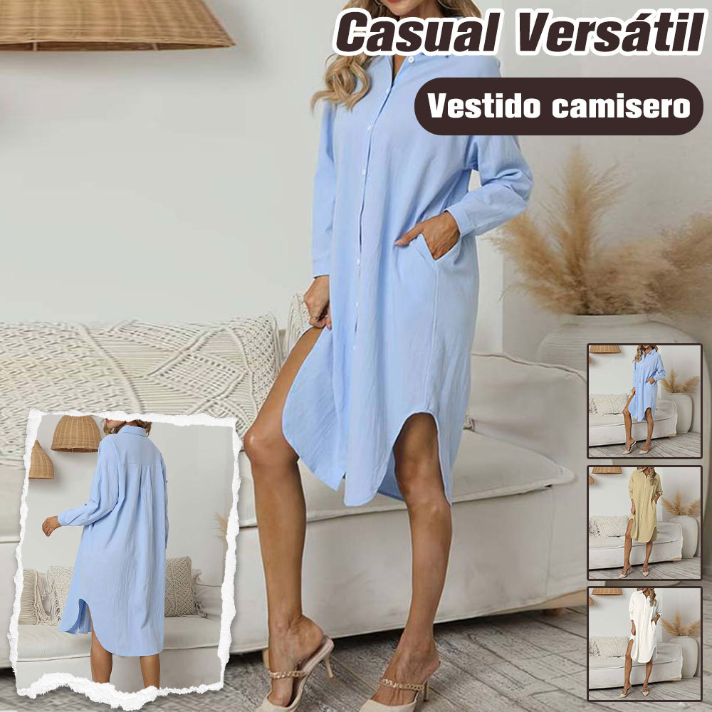 Nueva camisa casual holgada larga de algodón y lino para mujer