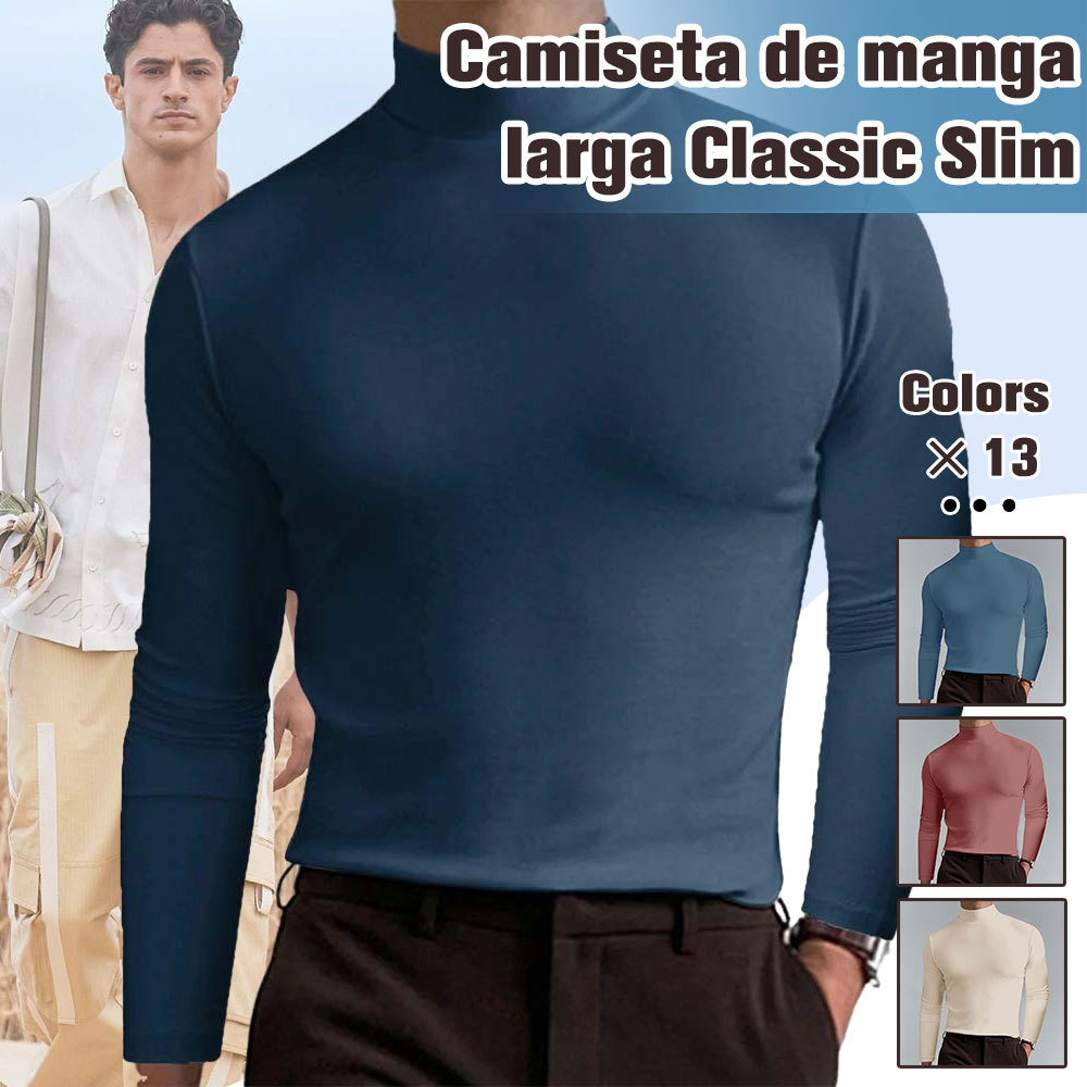 Camiseta de manga larga ajustada con cuello alto para hombre