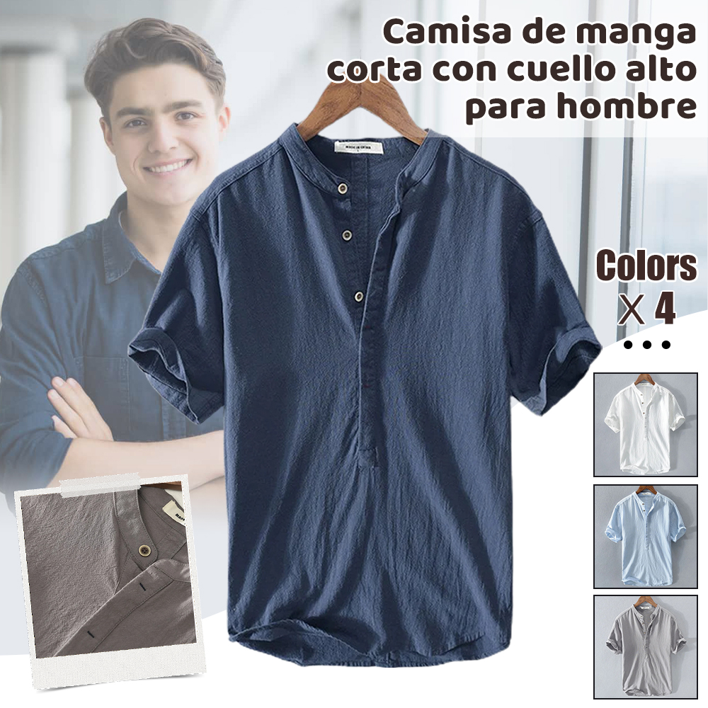 Camisa de hombre de manga corta de algodón y lino