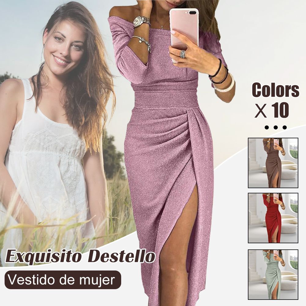Vestido de noche con abertura y cuello descubierto a la moda para mujer