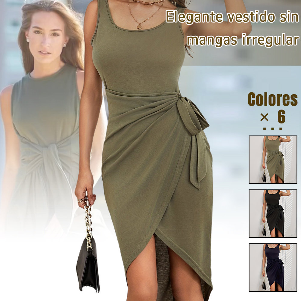 Vestido de tirantes sin mangas con cuello redondo para mujer