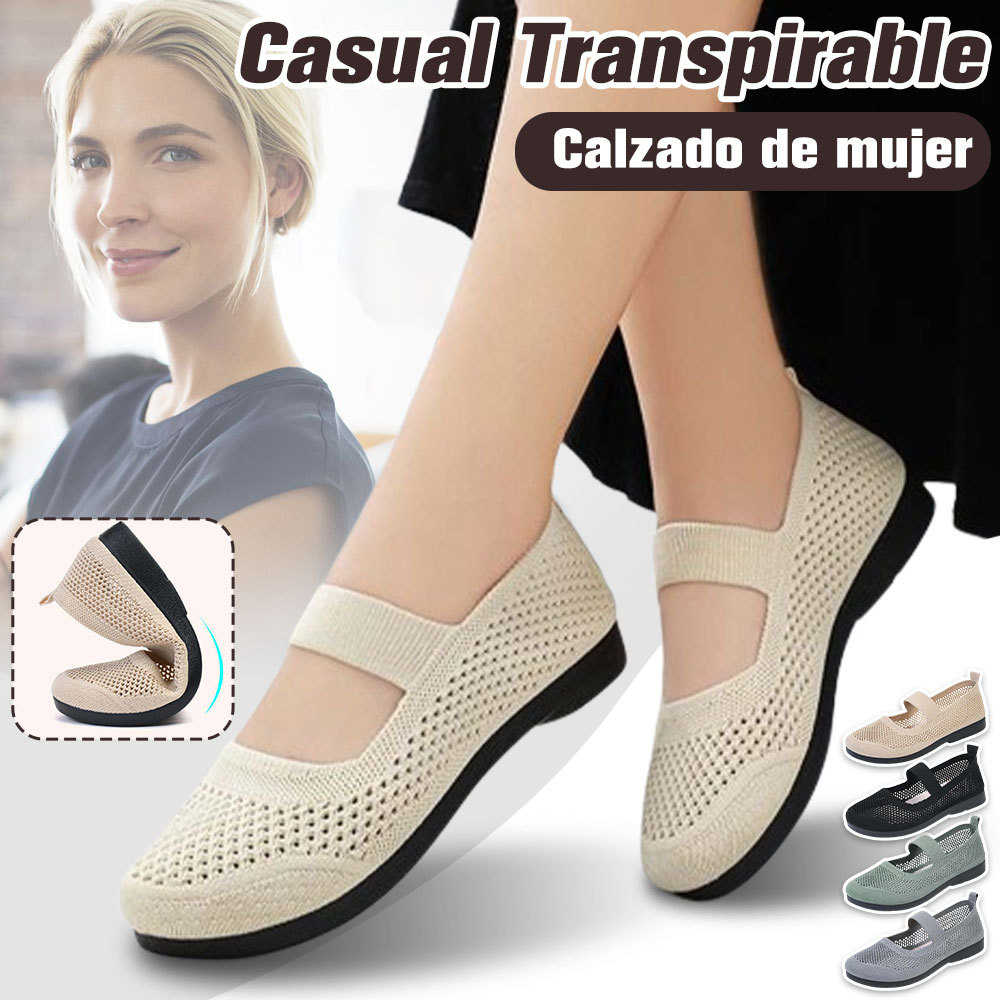 Zapatos informales sin cordones de punto hueco para mujer