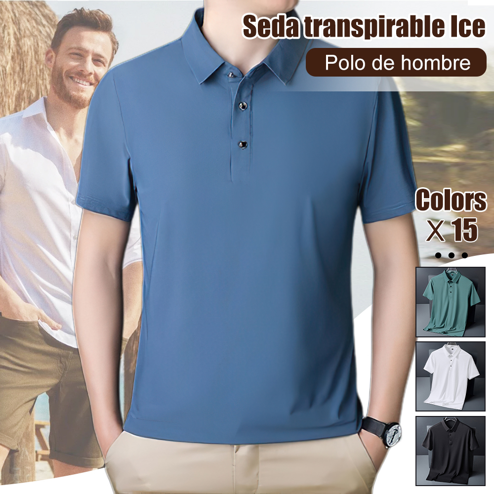Polo de manga corta de seda helada transpirable para hombre