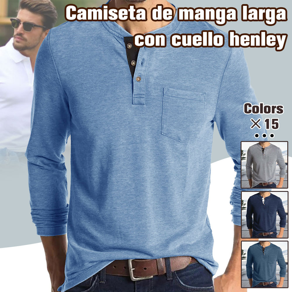 Camiseta de manga larga con cuello Henley Comfort para hombre