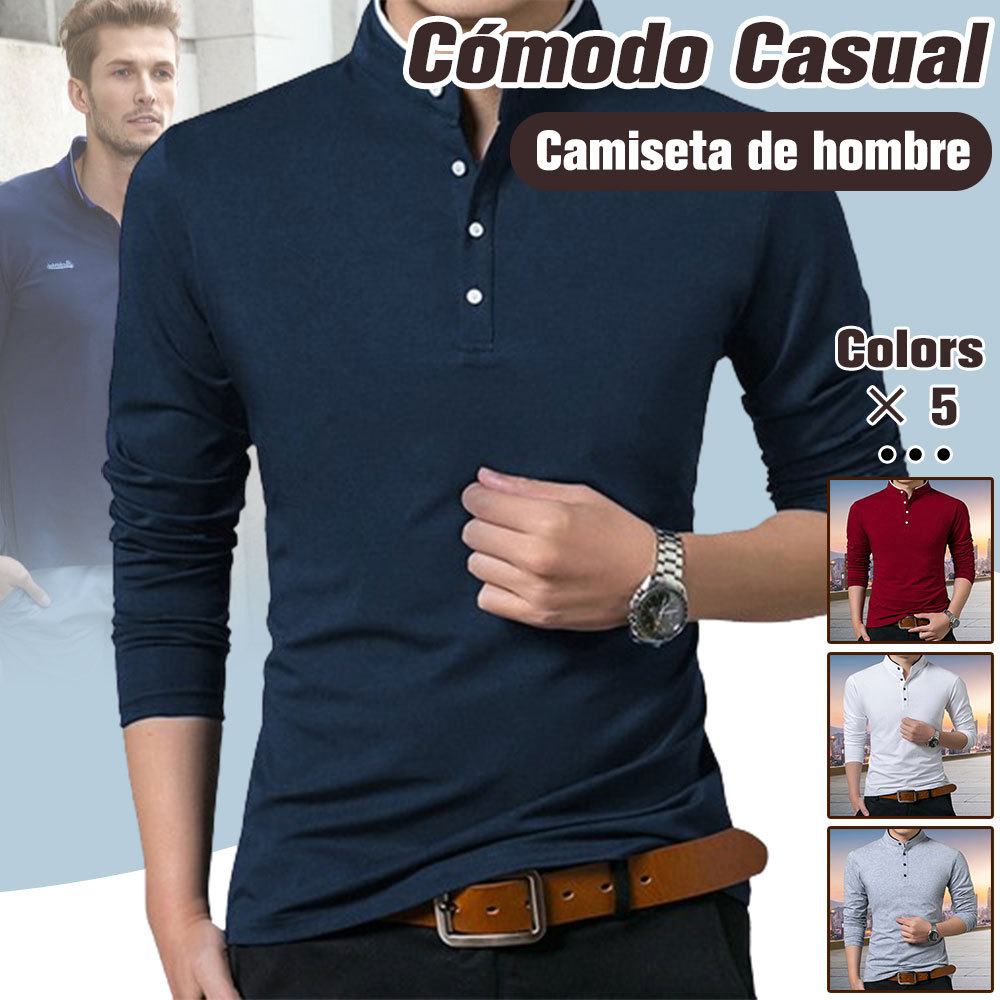 Camiseta de manga larga con cuello alto para hombre