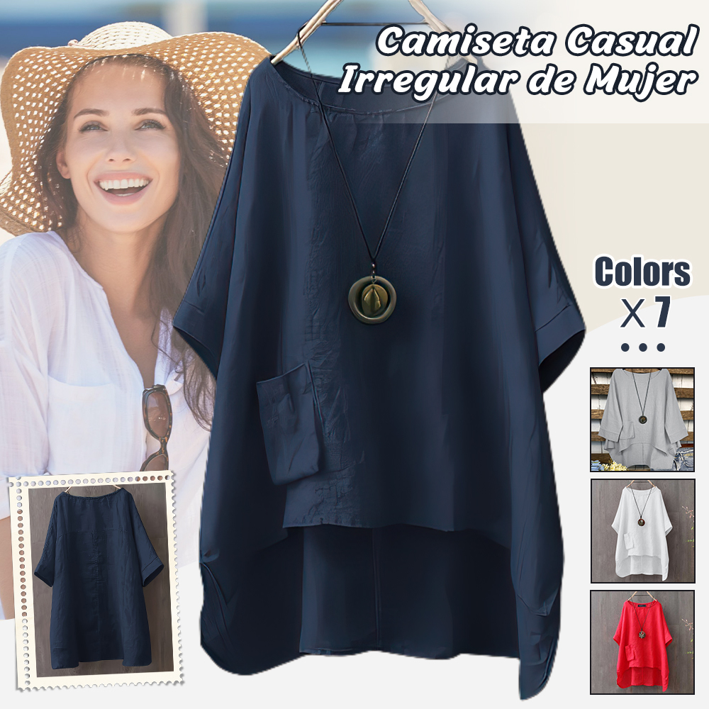 Camiseta irregular con cuello redondo para mujer de moda de verano