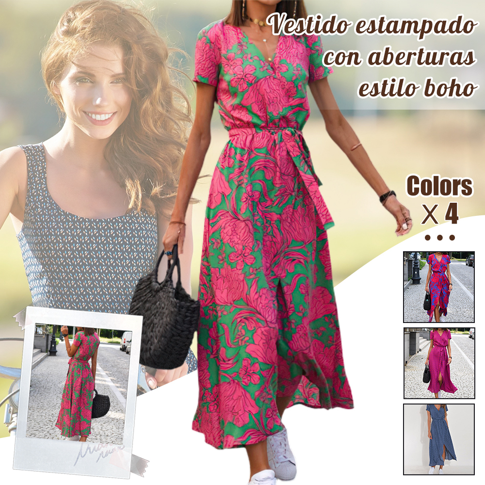 Vestido bohemio de verano con tirantes y escote en V estampado
