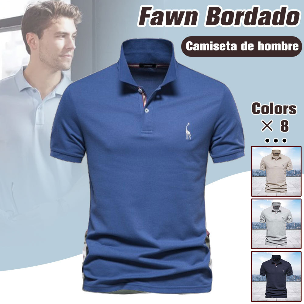 Polo informal de manga corta con bordado de jirafa para hombre