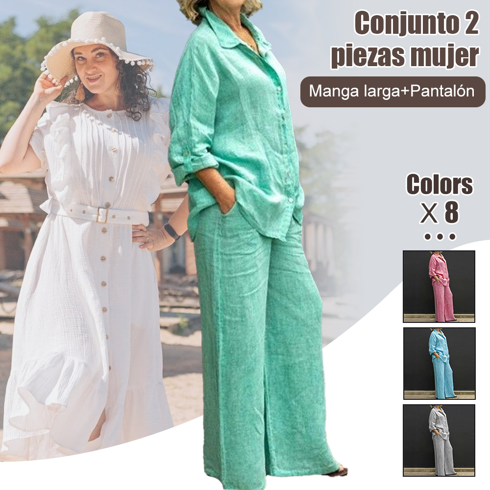 Conjunto de 2 piezas de camisa y pantalón de algodón para mujer