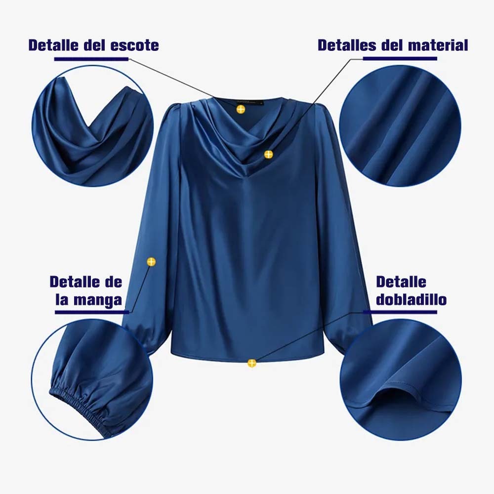Camisa de gasa cómoda con mangas farol para mujer