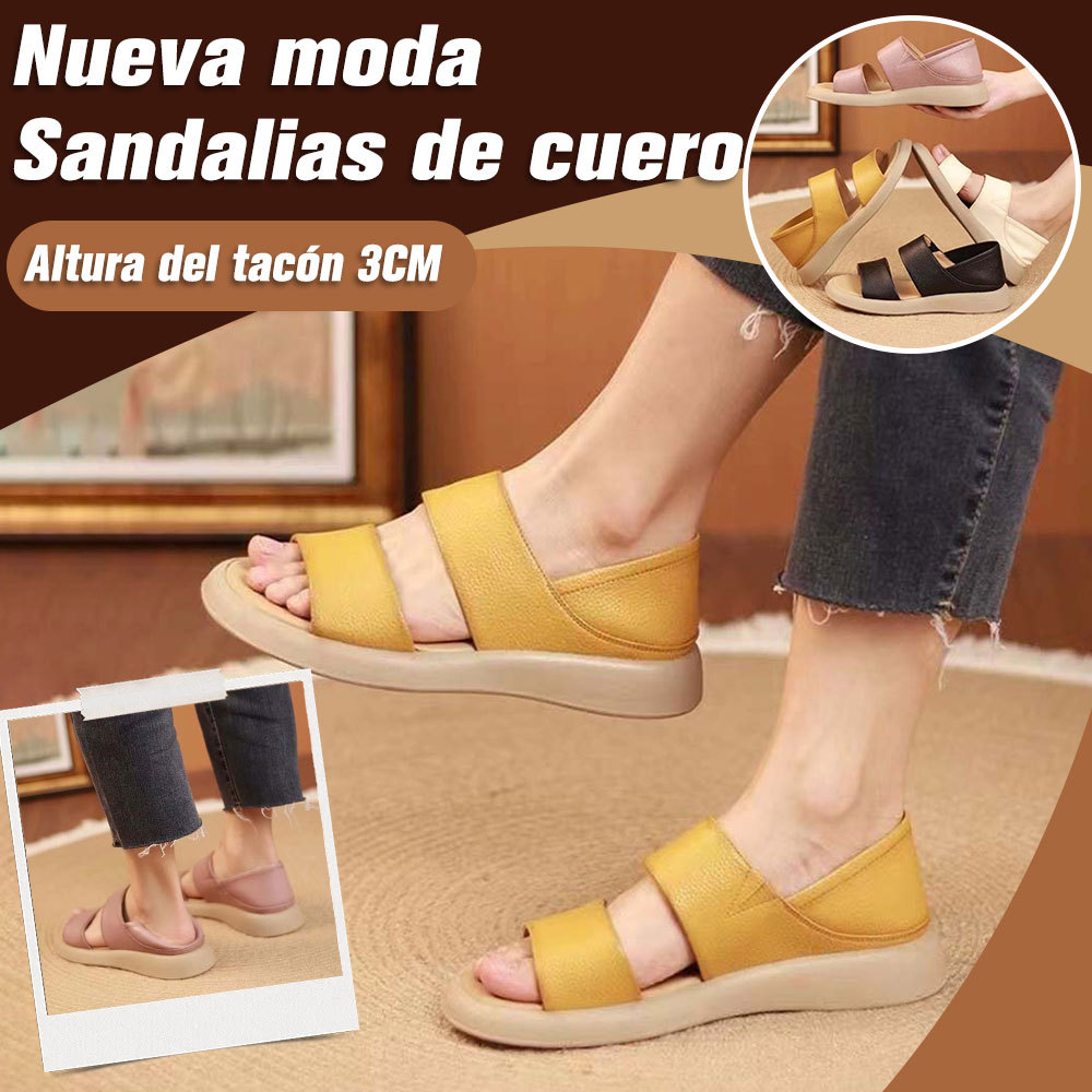Nuevas sandalias de cuero de moda de suela gruesa para mujer