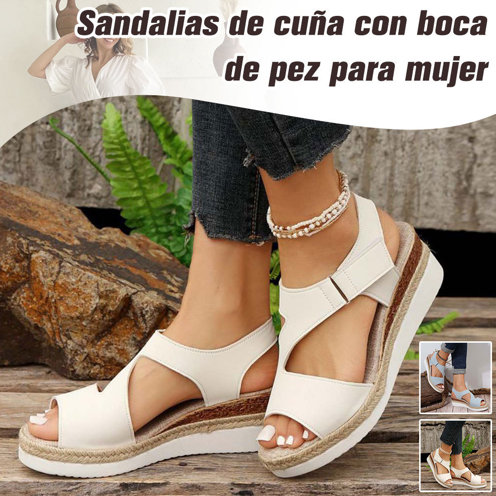 2024 nuevas sandalias informales con boca de pez y cuña para mujer