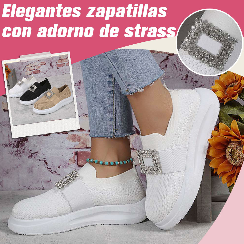 Zapatos de mujer sin cordones con diamantes de imitación y suela gruesa