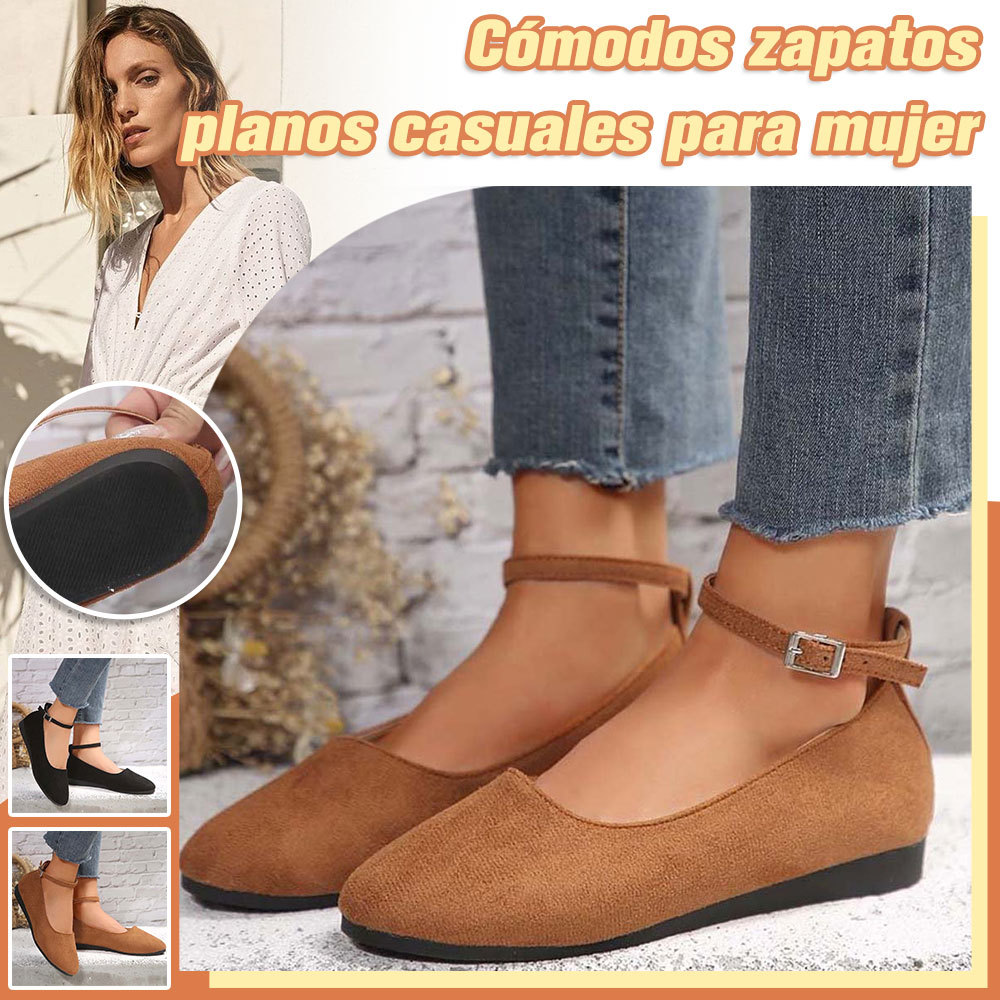 Zapatos casuales planos con hebilla cómoda para mujer