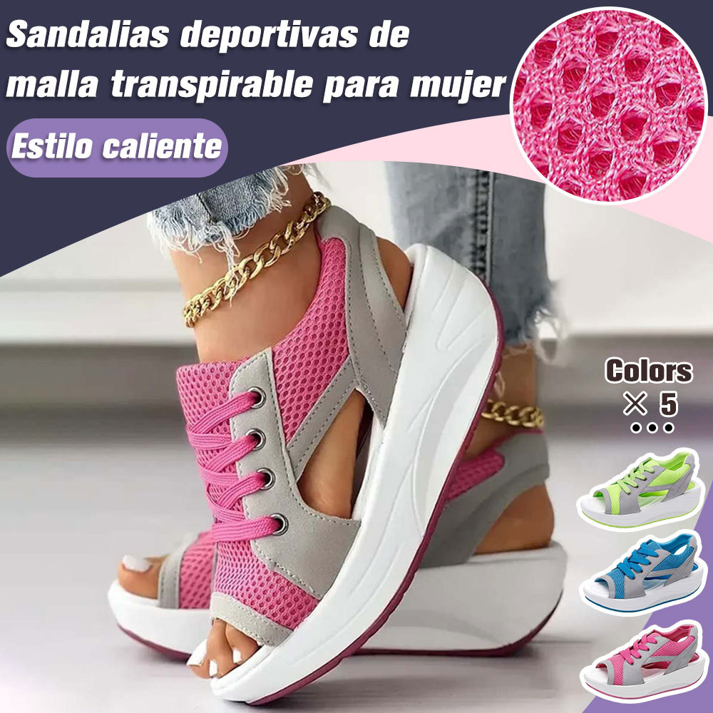 Sandalias deportivas transpirables de malla hueca para mujer